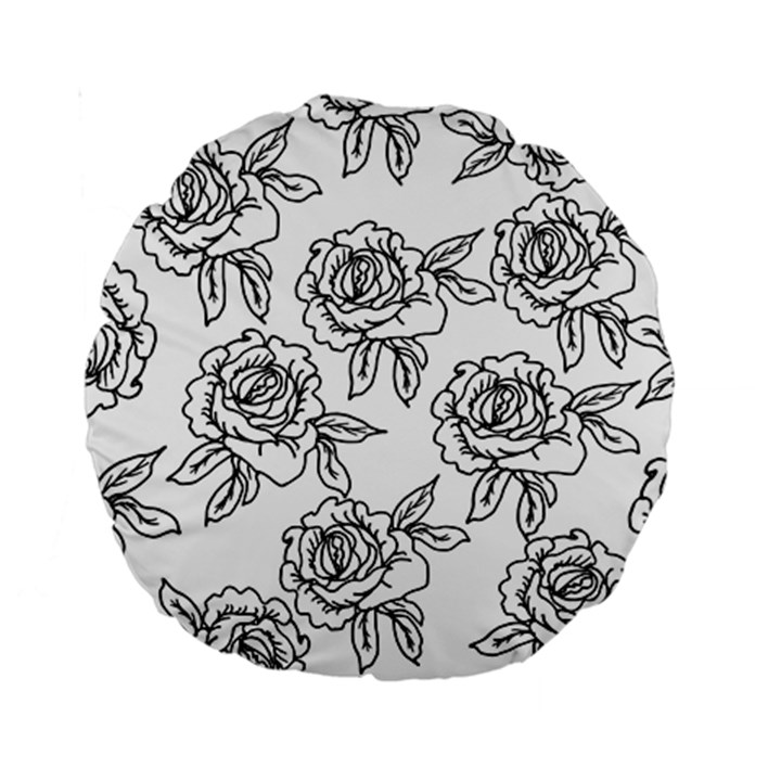 Line Art Black And White Rose Standard 15  Premium Round Cushions