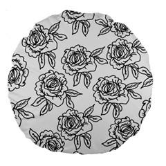 Line Art Black And White Rose Large 18  Premium Round Cushions