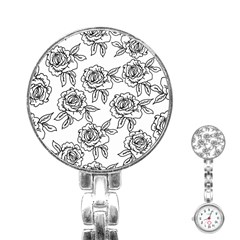 Line Art Black And White Rose Stainless Steel Nurses Watch