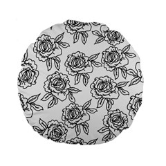 Line Art Black And White Rose Standard 15  Premium Flano Round Cushions