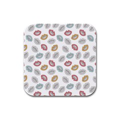 Happy Doodle Laugh Rubber Square Coaster (4 Pack)  by tmsartbazaar