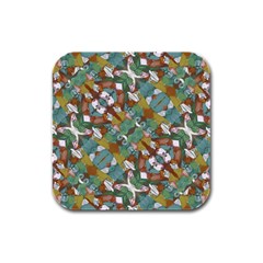 Multicolored Collage Print Pattern Mosaic Rubber Square Coaster (4 Pack) 