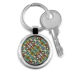 Multicolored Collage Print Pattern Mosaic Key Chain (round) by dflcprintsclothing