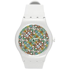 Multicolored Collage Print Pattern Mosaic Round Plastic Sport Watch (m) by dflcprintsclothing