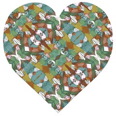 Multicolored Collage Print Pattern Mosaic Wooden Puzzle Heart by dflcprintsclothing