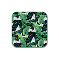 Tropical Banana Leaves Rubber Square Coaster (4 Pack)  by goljakoff