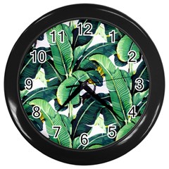 Tropical Banana Leaves Wall Clock (black) by goljakoff