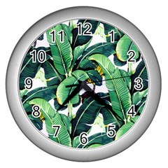 Tropical Banana Leaves Wall Clock (silver) by goljakoff