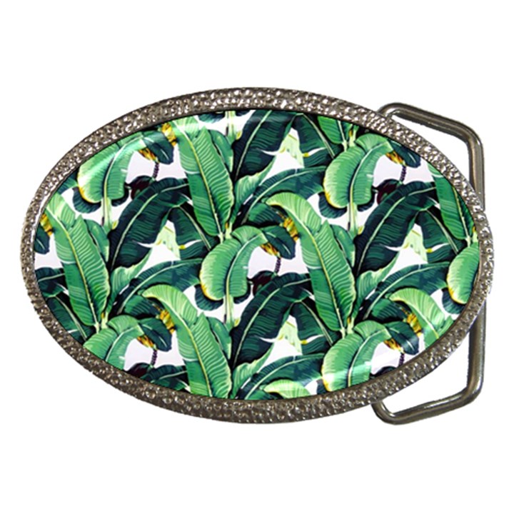 Tropical banana leaves Belt Buckles