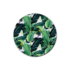 Tropical Banana Leaves Rubber Coaster (round)  by goljakoff