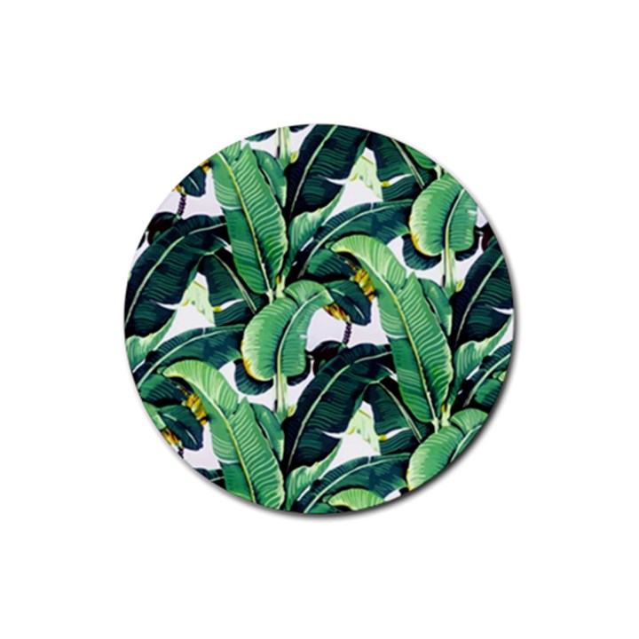 Tropical banana leaves Rubber Coaster (Round) 