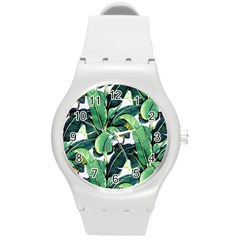 Tropical Banana Leaves Round Plastic Sport Watch (m) by goljakoff