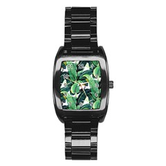 Tropical Banana Leaves Stainless Steel Barrel Watch