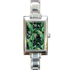 Night Tropical Banana Leaves Rectangle Italian Charm Watch by goljakoff