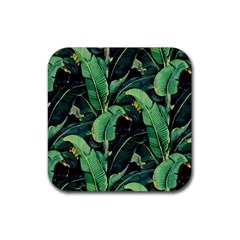 Night Tropical Banana Leaves Rubber Coaster (square)  by goljakoff