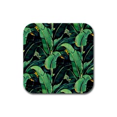 Night Tropical Banana Leaves Rubber Square Coaster (4 Pack)  by goljakoff