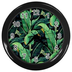 Night Tropical Banana Leaves Wall Clock (black) by goljakoff