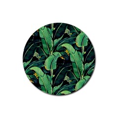 Night Tropical Banana Leaves Rubber Coaster (round)  by goljakoff