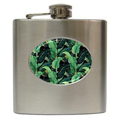 Night Tropical Banana Leaves Hip Flask (6 Oz) by goljakoff