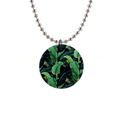 Night Tropical Banana Leaves 1  Button Necklace by goljakoff