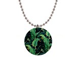 Night tropical banana leaves 1  Button Necklace Front