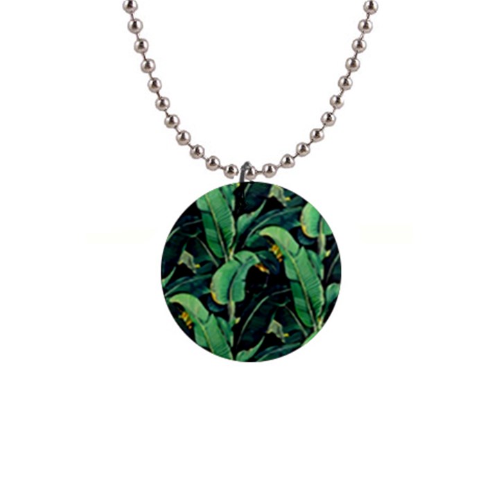 Night tropical banana leaves 1  Button Necklace