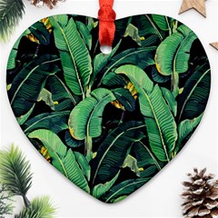 Night Tropical Banana Leaves Heart Ornament (two Sides) by goljakoff