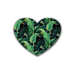 Night Tropical Banana Leaves Rubber Coaster (heart)  by goljakoff