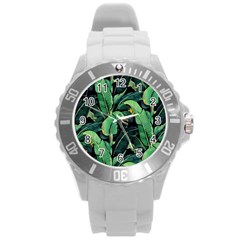 Night Tropical Banana Leaves Round Plastic Sport Watch (l) by goljakoff