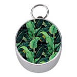 Night tropical banana leaves Mini Silver Compasses Front