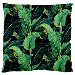 Night Tropical Banana Leaves Large Flano Cushion Case (one Side) by goljakoff