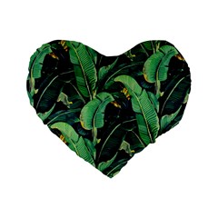 Night Tropical Banana Leaves Standard 16  Premium Flano Heart Shape Cushions by goljakoff