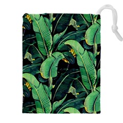 Night Tropical Banana Leaves Drawstring Pouch (5xl) by goljakoff