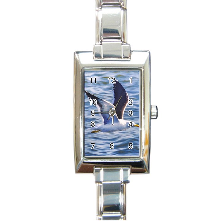 Seagull Flying Over Sea, Montevideo, Uruguay Rectangle Italian Charm Watch