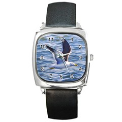 Seagull Flying Over Sea, Montevideo, Uruguay Square Metal Watch by dflcprintsclothing