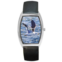 Seagull Flying Over Sea, Montevideo, Uruguay Barrel Style Metal Watch