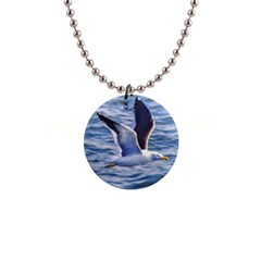 Seagull Flying Over Sea, Montevideo, Uruguay 1  Button Necklace by dflcprintsclothing