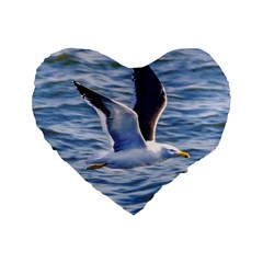 Seagull Flying Over Sea, Montevideo, Uruguay Standard 16  Premium Flano Heart Shape Cushions