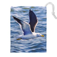 Seagull Flying Over Sea, Montevideo, Uruguay Drawstring Pouch (4xl) by dflcprintsclothing