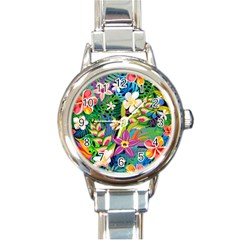 Colorful Floral Pattern Round Italian Charm Watch by designsbymallika