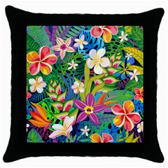 Colorful Floral Pattern Throw Pillow Case (black) by designsbymallika