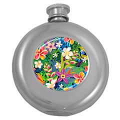 Colorful Floral Pattern Round Hip Flask (5 Oz) by designsbymallika