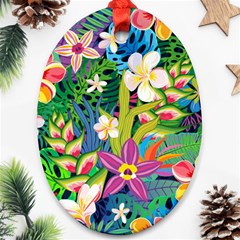 Colorful Floral Pattern Oval Ornament (two Sides) by designsbymallika