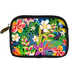 Colorful Floral Pattern Digital Camera Leather Case by designsbymallika