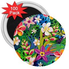 Colorful Floral Pattern 3  Magnets (100 Pack) by designsbymallika