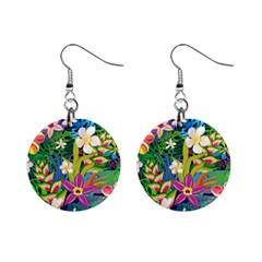 Colorful Floral Pattern Mini Button Earrings by designsbymallika