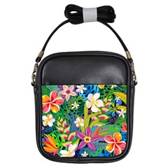 Colorful Floral Pattern Girls Sling Bag by designsbymallika