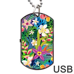 Colorful Floral Pattern Dog Tag Usb Flash (two Sides) by designsbymallika