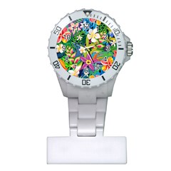 Colorful Floral Pattern Plastic Nurses Watch by designsbymallika