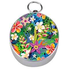 Colorful Floral Pattern Silver Compasses by designsbymallika